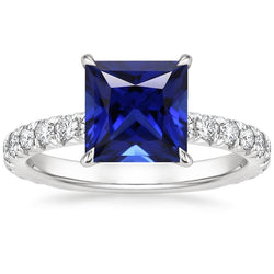 Damen Solitaire Accent Ring Blauer Saphir und Diamant 5.5 Karat