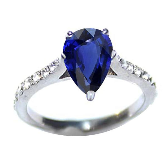 Damen Solitaire Birne Blauer Saphir Mit Akzenten Diamantring 3 Karat - harrychadent.ch