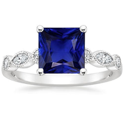 Damen Solitaire Blauer Saphir Ring Mit Akzenten Vintage-Stil 6 Karat