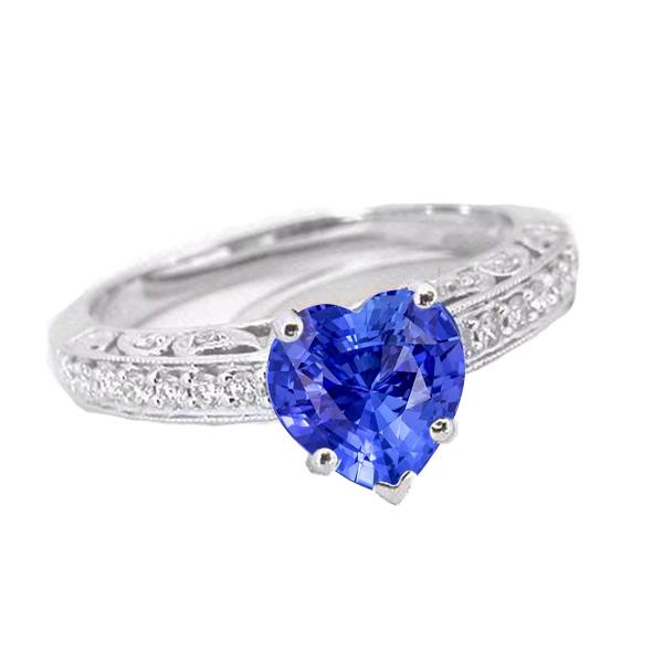 Damen Solitaire Herz Blauer Saphir Ring Mit Akzenten 2 Karat - harrychadent.ch