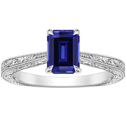 Damen Solitaire Ring Smaragdblau Saphir Filigraner Schaft 2.50 Karat