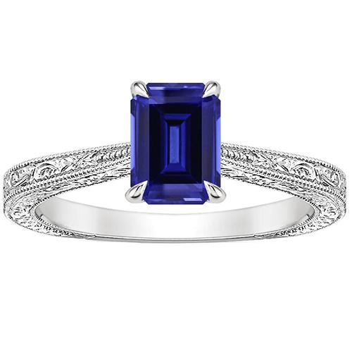 Damen Solitaire Ring Smaragdblau Saphir Filigraner Schaft 2.50 Karat
