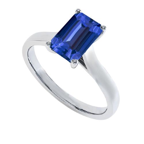 Damen Solitaire Ring Smaragdblauer Saphir 2 Karat 14K Weißgold - harrychadent.ch