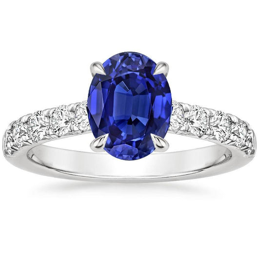 Damen Solitär mit Akzenten Ring Blauer Saphir & Diamanten 4 Karat - harrychadent.ch