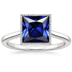 Damen Solitär-Ring Lünette im Princess-Schliff Ceylon Saphir 5 Karat