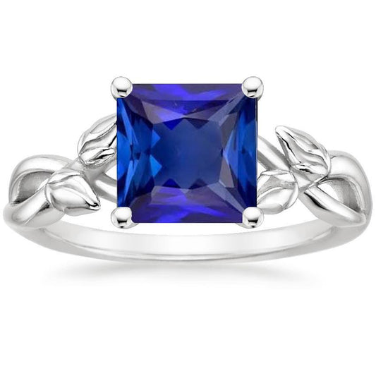 Damen Solitärring 5 Karat Prinzessin Blauer Saphirstein Weißgold - harrychadent.ch