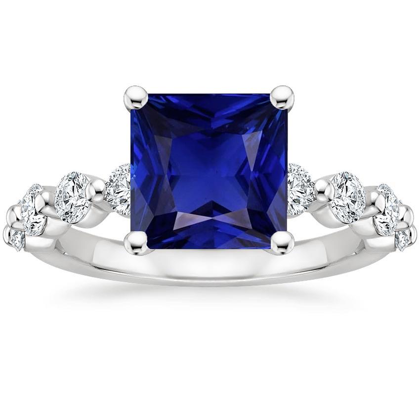 Damen Solitärring mit Akzenten 6 Karat Princess Cut Blauer Saphir - harrychadent.ch