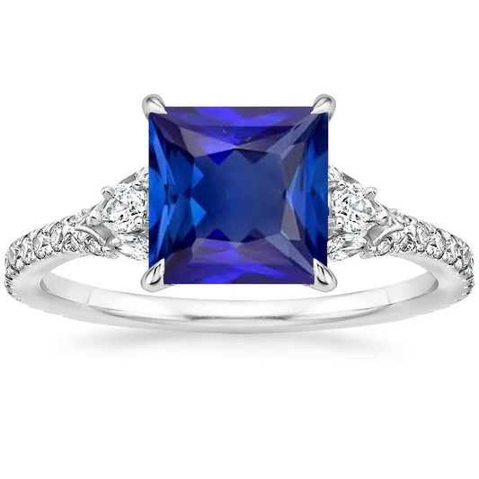 Damen Solitärring Princess Blue Saphir mit Akzenten 6 Karat Gold - harrychadent.ch