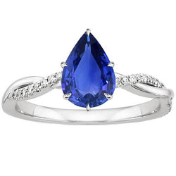 Damen Verlobungsring Diamant & Birne Blauer Saphir Weißgold 5 Karat