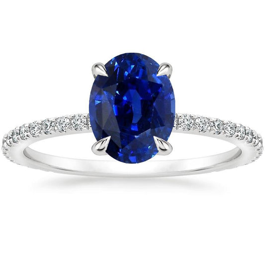 Damen Verlobungsring Oval Blauer Saphir & Diamant Akzente 4 Karat - harrychadent.ch