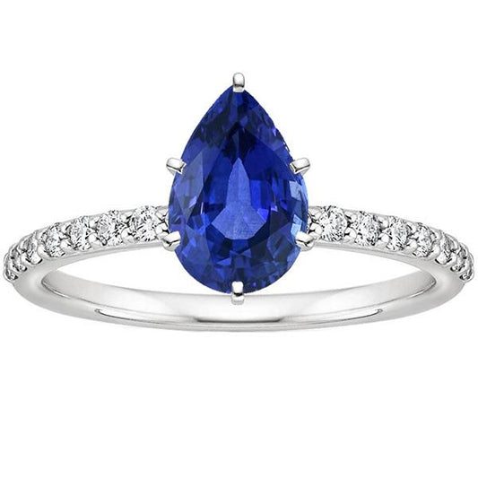 Damen Weißgold Schmuck Birne Blauer Saphir & Diamant Ring 5 Karat - harrychadent.ch