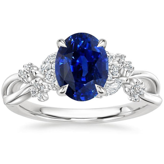 Damenring Blauer Saphir & Marquise Runde Diamant Akzente 3.50 Karat - harrychadent.ch