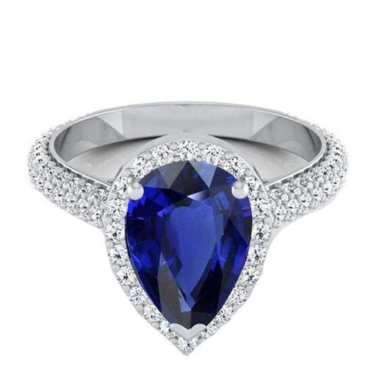 Damenring Halo Ceylon Saphir & Pavé mit runden Diamanten 4 Karat - harrychadent.ch