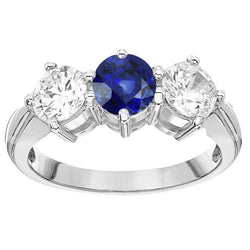 Damenring mit 3 Steinen runder blauer Saphir Diamanten Schmuck 5.50 Karat