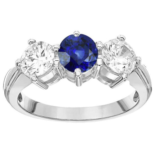 Damenring mit 3 Steinen runder blauer Saphir Diamanten Schmuck 5.50 Karat - harrychadent.ch