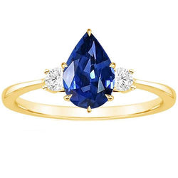 Damenring mit 3 Steinen runder Diamant & Birne Ceylon Saphir 6,20 Karat
