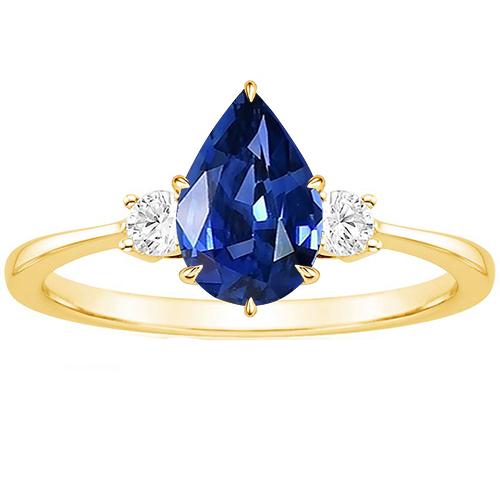 Damenring mit 3 Steinen runder Diamant & Birne Ceylon Saphir 6,20 Karat - harrychadent.ch