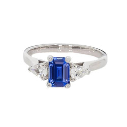 Damenring mit 3 Steinen Smaragd Ceylon Saphir & Birne Diamanten 2 Karat