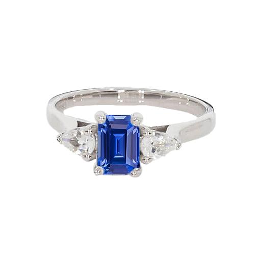 Damenring mit 3 Steinen Smaragd Ceylon Saphir & Birne Diamanten 2 Karat - harrychadent.ch