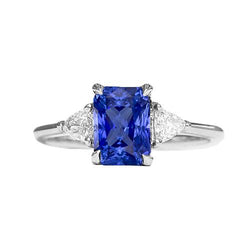 Damenring mit 3 Steinen, strahlendem Saphir und Billionen Diamanten 2,25 Karat