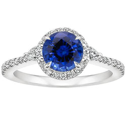 Damenring mit Birnendiamant und rundem Ceylon-Saphir-Edelstein 3 Karat