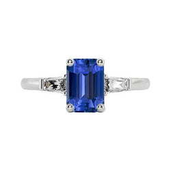 Damenschmuck Drei Steine Smaragdblauer Saphirring 2.50 Karat