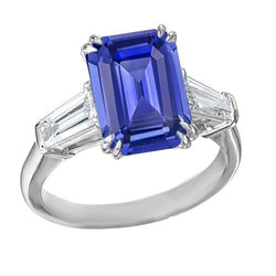 Diamant 3 Stein Ehering Smaragd Ceylon Saphir 3,50 Karat