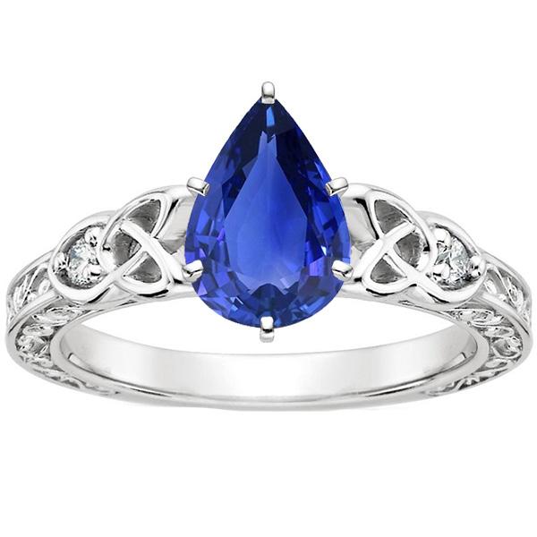 Diamant 3 Steine Ring Birne Ceylon Saphir Vintage-Stil 4,25 Karat - harrychadent.ch