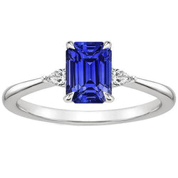 Diamant 3 Steine Ring Smaragd & Birne Blauer Saphir 3.25 Karat