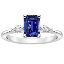 Diamant 3 Steine Ring Smaragd Ceylon Saphir 3.50 Karat