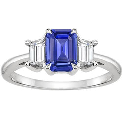 Diamant 3 Steine Ring Smaragd Ceylon Saphir & Diamant 3,50 Karat