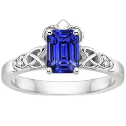 Diamant 3 Steine Ring Smaragdblauer Saphir Vintage-Stil 3,25 Karat