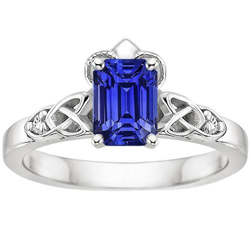 Diamant 3 Steine Ring Smaragdblauer Saphir Vintage-Stil 3,25 Karat