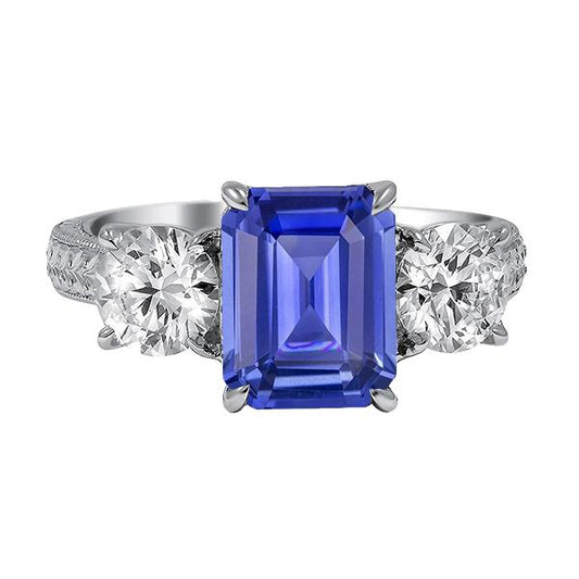 Diamant 3 Steine Smaragd Srilanka Saphir Ring Vintage-Stil 3 Karat - harrychadent.ch