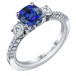 Diamant 3 Steine Stil Kissen Sri Lanka Saphir Ring 3,50 Karat