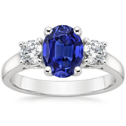 Diamant 3 Steine Verlobungsring Oval Blauer Saphir 2.50 Karat