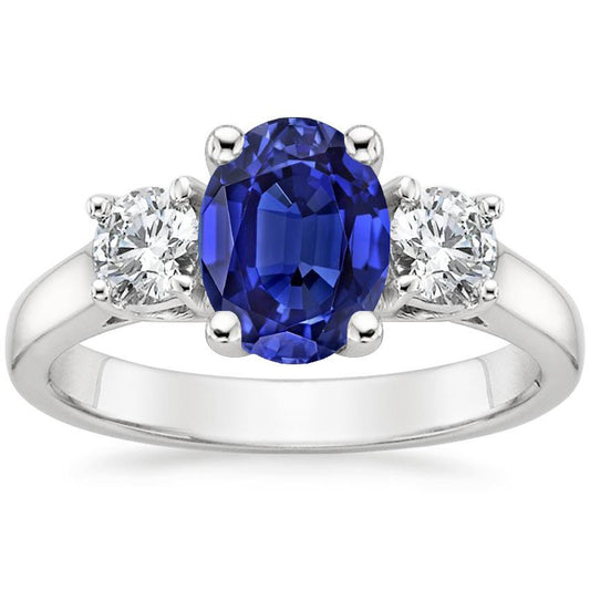 Diamant 3 Steine Verlobungsring Oval Blauer Saphir 2.50 Karat - harrychadent.ch