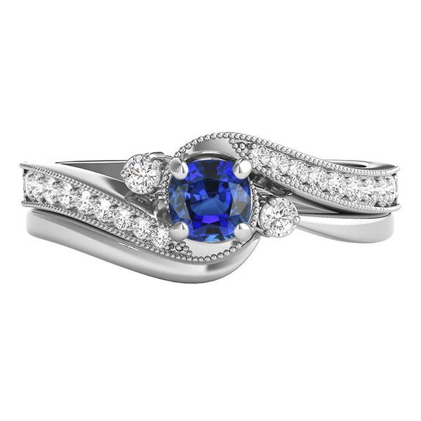 Diamant Blauer Saphir Ehering Set 3 Steine Twisted Style 2 Karat - harrychadent.ch
