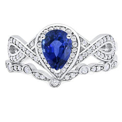 Diamant Ceylon Saphir Ehering Set Crown Style 3,50 Karat
