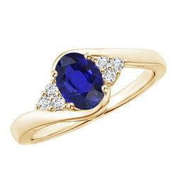 Diamant Damenring mit Akzent Prong Deep Oval Blue Sapphire 3.75 Karat