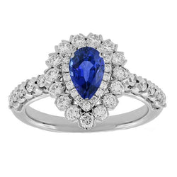 Diamant Doppel Halo Ceylon Saphir Ring Flower Style 4,50 Karat