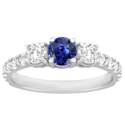 Diamant-Edelstein-Ring 2,50 Karat rund Srilankan Saphir Weißgold - harrychadent.ch