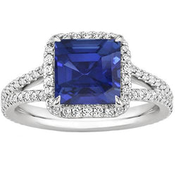 Diamant-Edelstein-Ring 5 Karat Halo Natürlicher blauer Saphir Goldschmuck