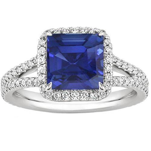 Diamant-Edelstein-Ring 5 Karat Halo Natürlicher blauer Saphir Goldschmuck - harrychadent.ch