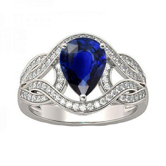 Diamant Edelstein Ring Birne Vintage-Stil Ceylon Saphir 3 Karat Gold - harrychadent.ch
