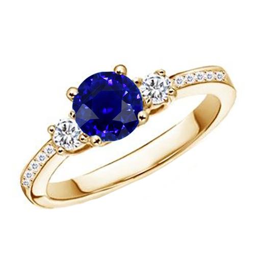 Diamant Edelstein Ring Blauer Saphir 2 Karat 3 Steine Stil Gelbgold - harrychadent.ch