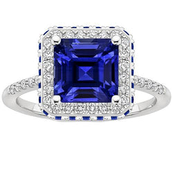 Diamant-Edelstein-Ring Halo Princess Blue Sapphire Gold 14K 4,50 Karat
