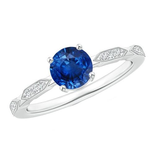 Diamant-Edelstein-Ring Vintage-Stil runder blauer Saphir 2.25 Karat - harrychadent.ch
