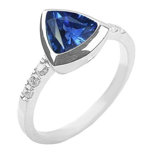 Diamant-Edelstein-Schmuck 2 Karat Billionen Lünette Set Blauer Saphirring - harrychadent.ch