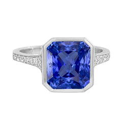 Diamant Edelstein Schmuck Lünette Set Radiant Blue Saphir Ring 3 Karat